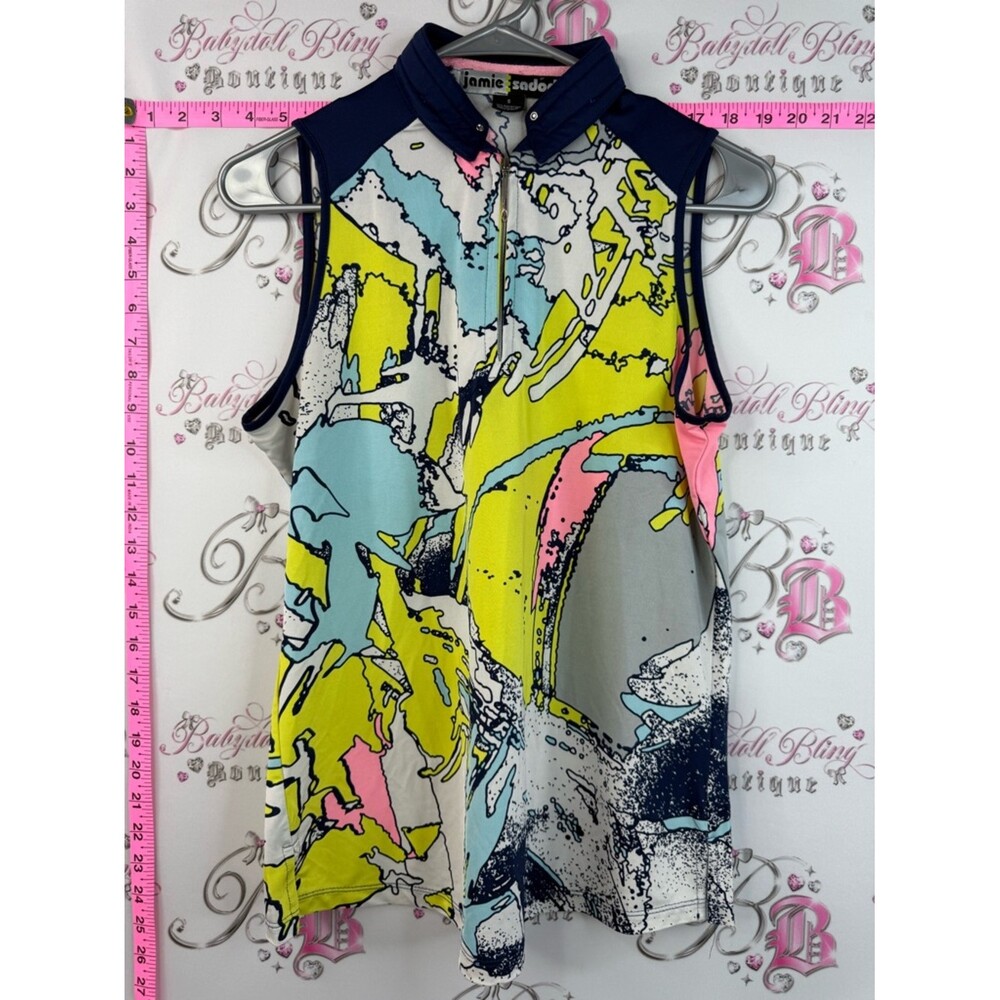 Jamie Sadock tank top shirt Neon Abstract Sleeveless Mock Neck Golf Tank Top